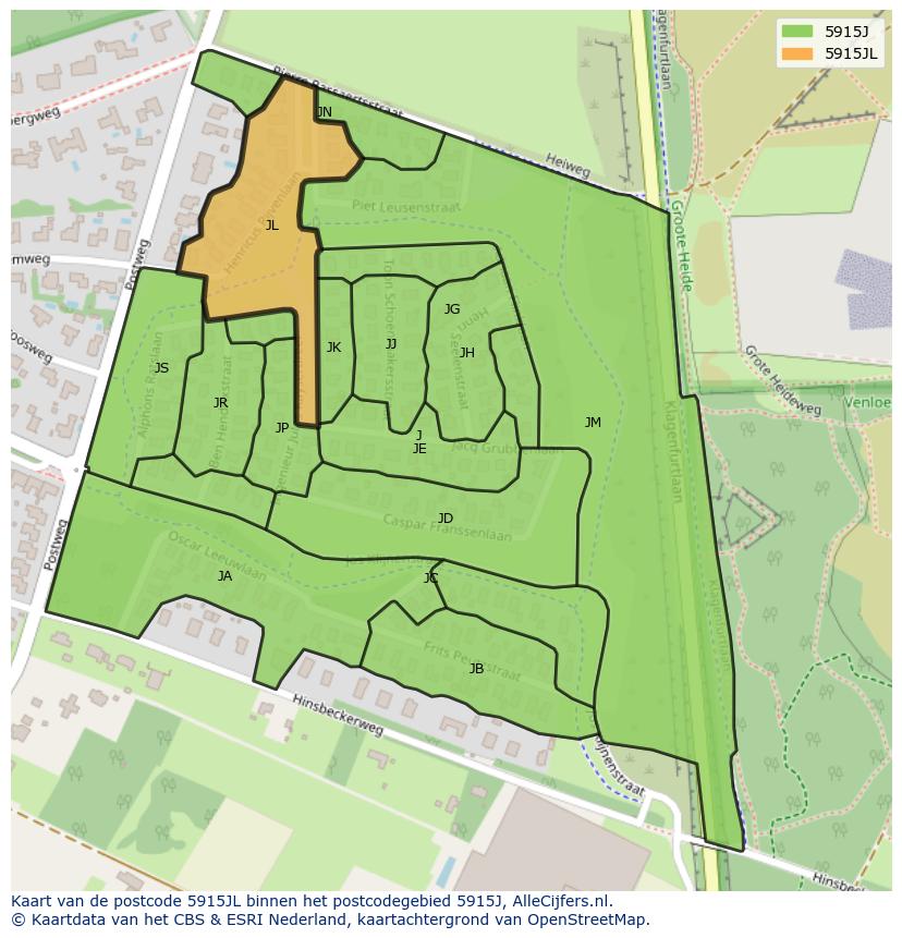 Afbeelding van het postcodegebied 5915 JL op de kaart.