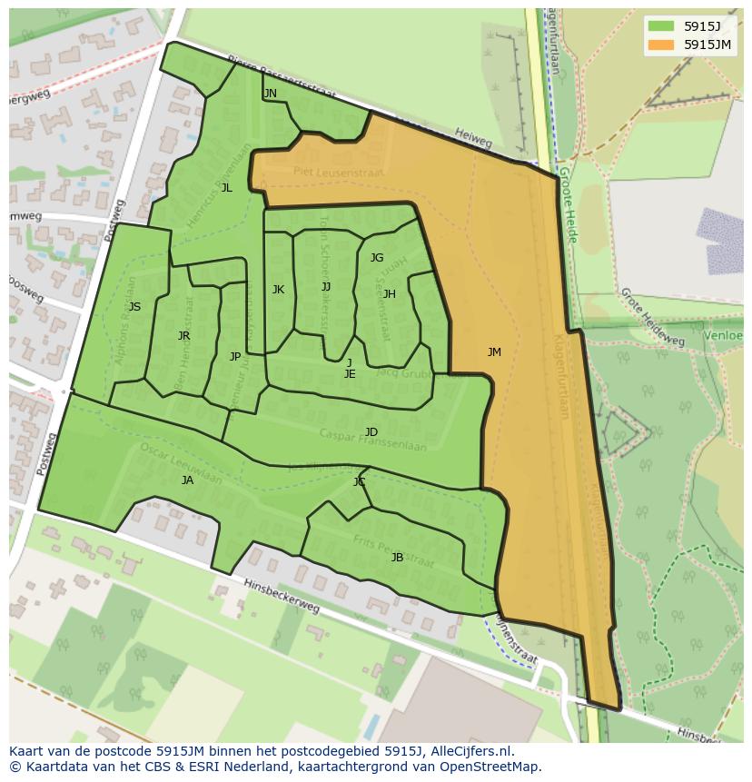 Afbeelding van het postcodegebied 5915 JM op de kaart.