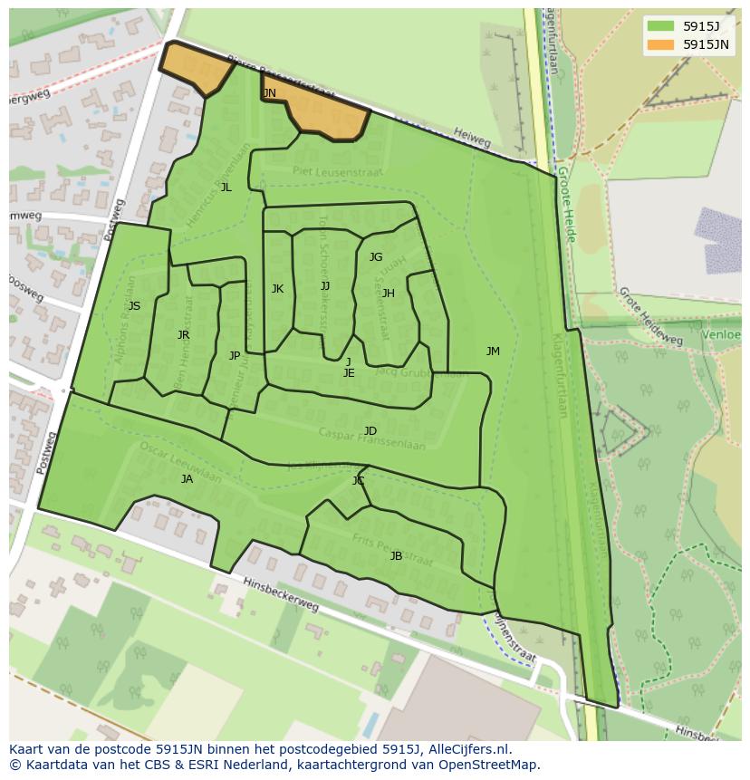 Afbeelding van het postcodegebied 5915 JN op de kaart.