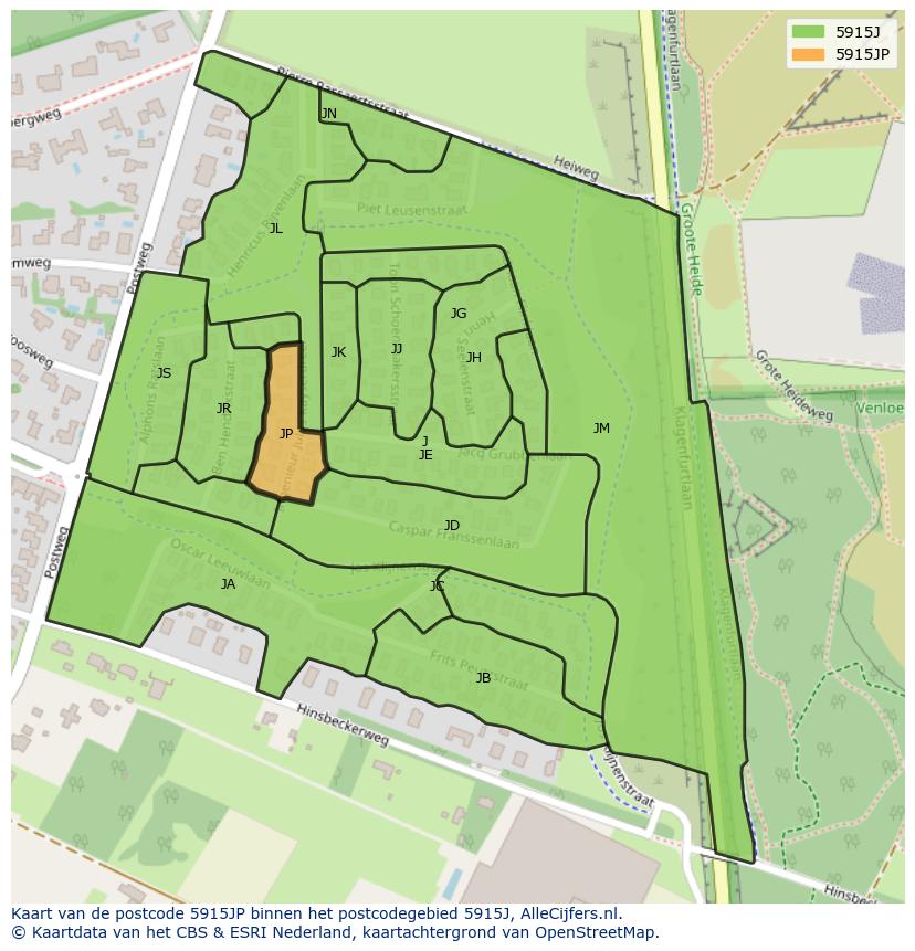 Afbeelding van het postcodegebied 5915 JP op de kaart.