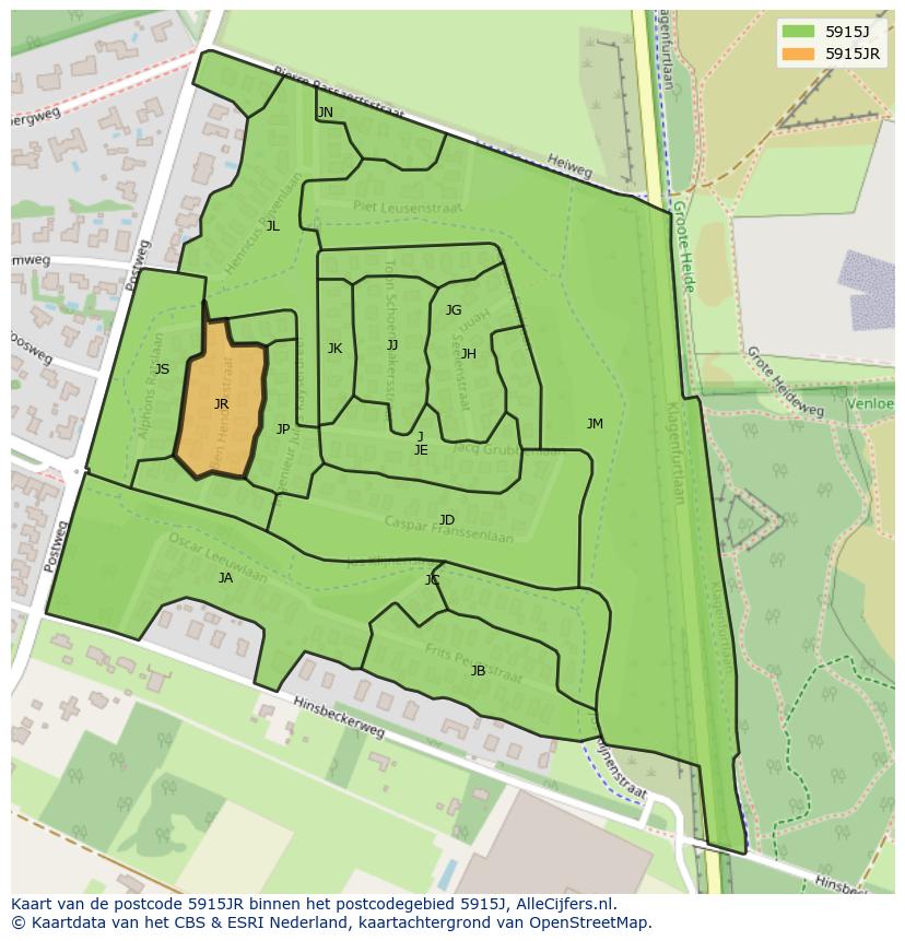 Afbeelding van het postcodegebied 5915 JR op de kaart.