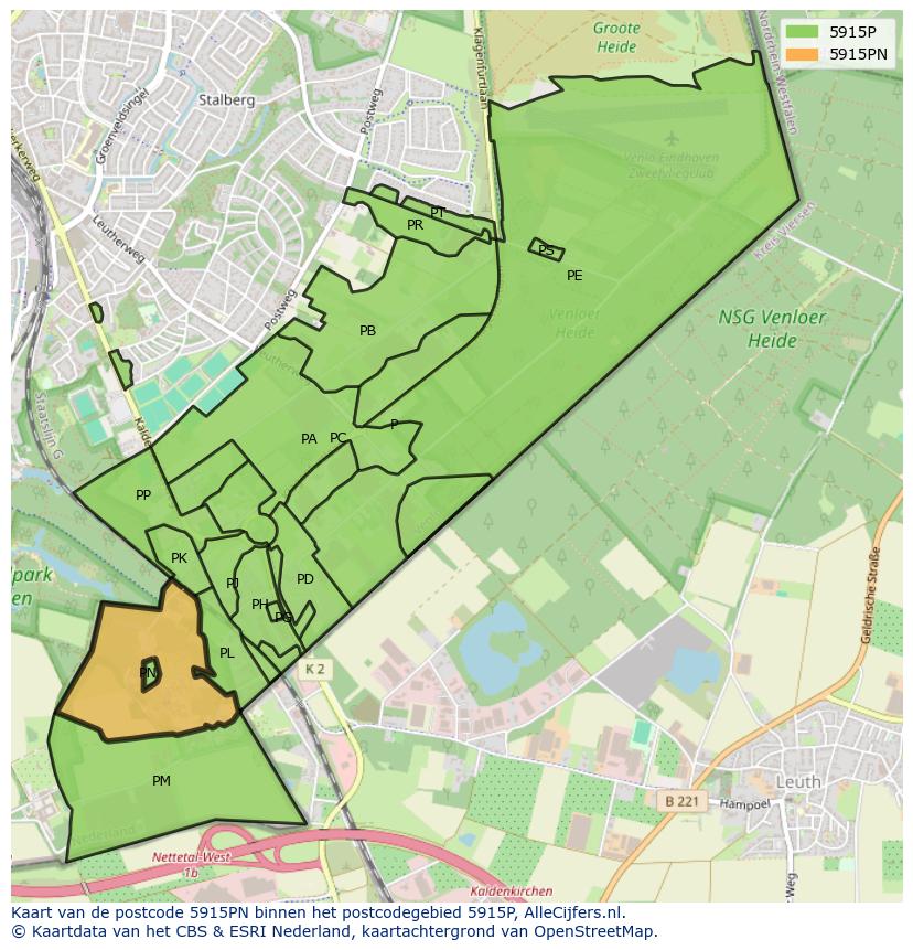 Afbeelding van het postcodegebied 5915 PN op de kaart.