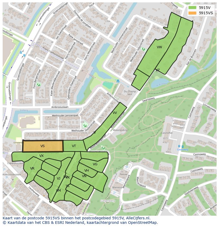 Afbeelding van het postcodegebied 5915 VS op de kaart.
