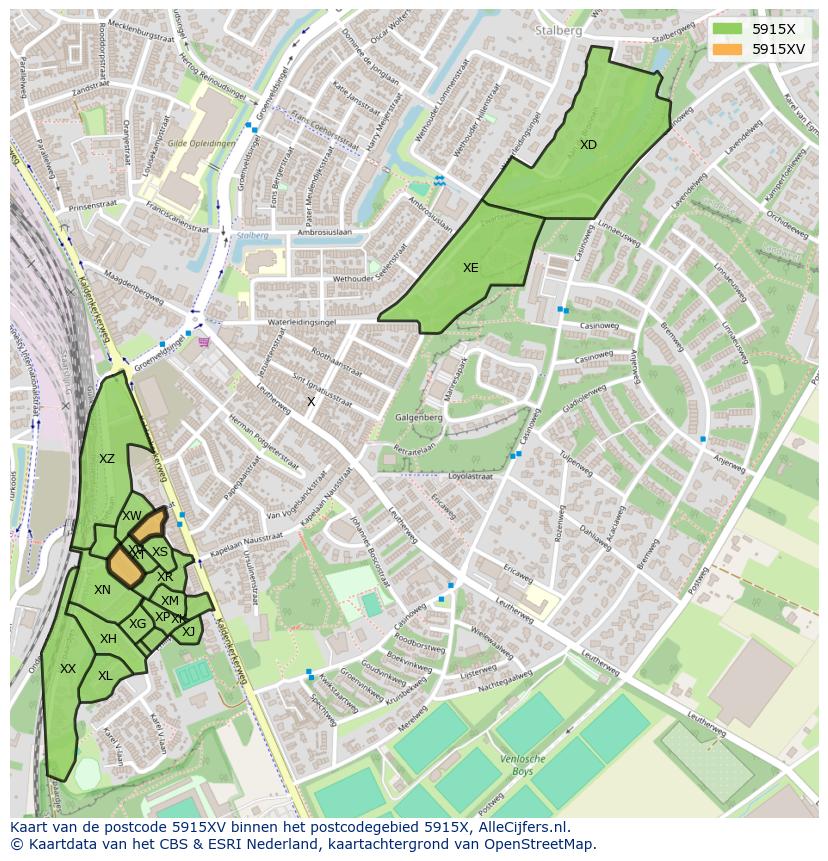 Afbeelding van het postcodegebied 5915 XV op de kaart.