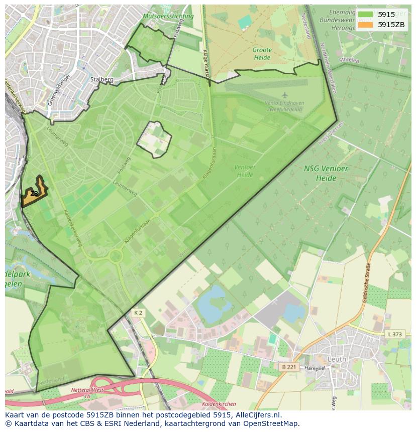 Afbeelding van het postcodegebied 5915 ZB op de kaart.
