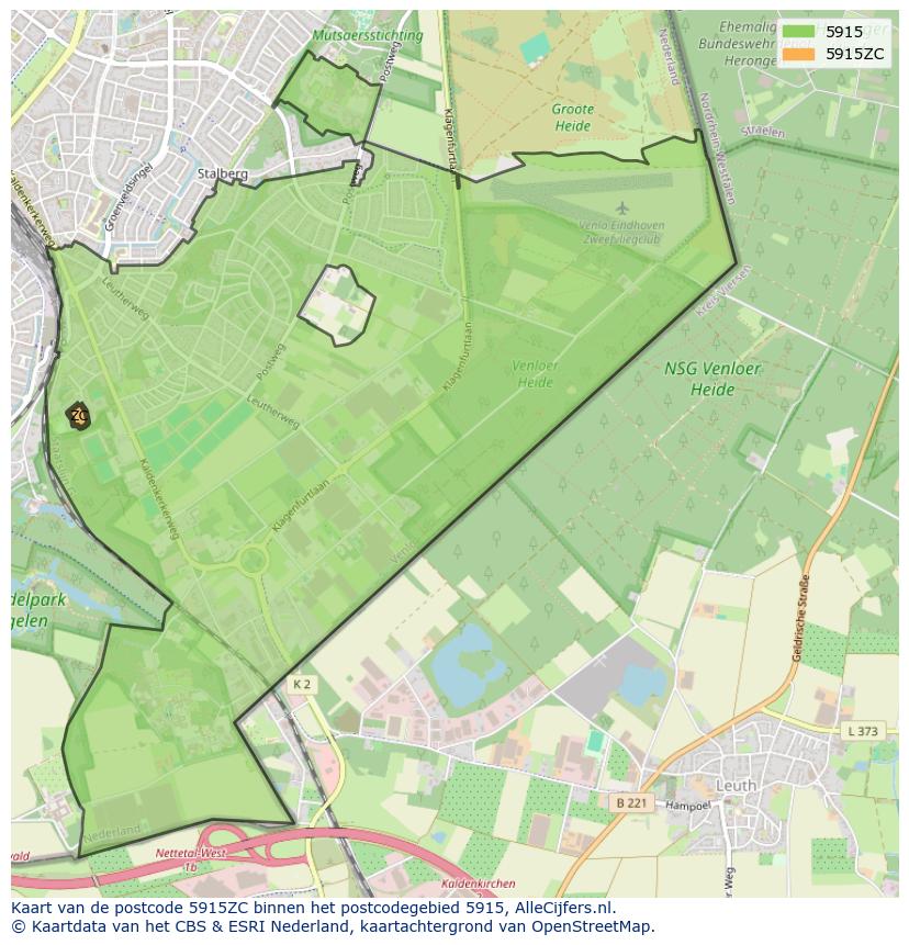 Afbeelding van het postcodegebied 5915 ZC op de kaart.