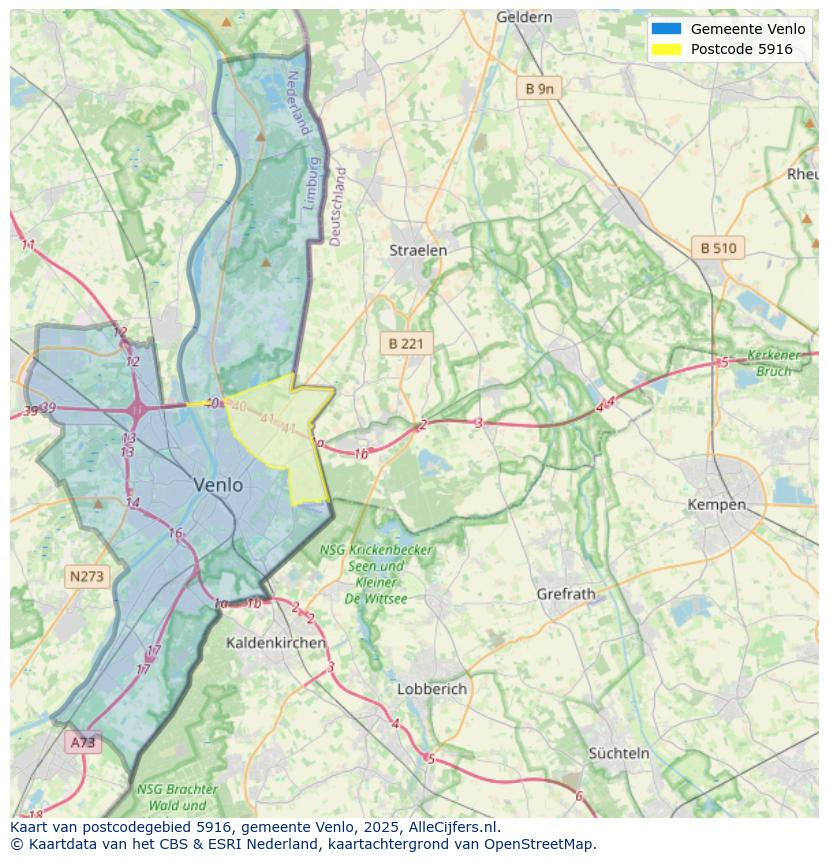 Afbeelding van het postcodegebied 5916 op de kaart.