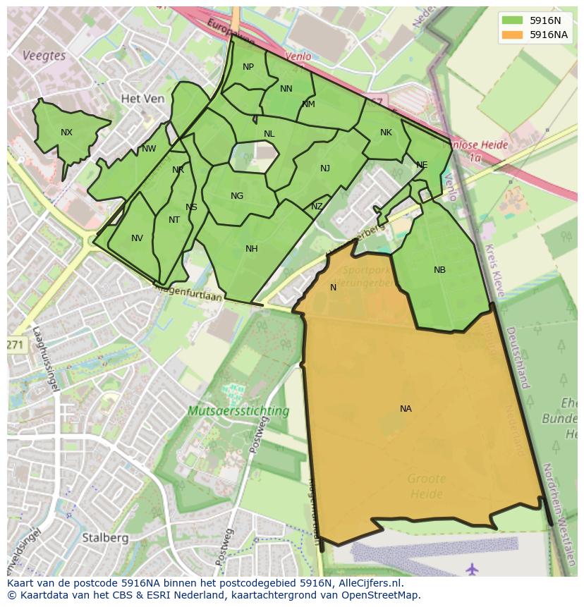 Afbeelding van het postcodegebied 5916 NA op de kaart.
