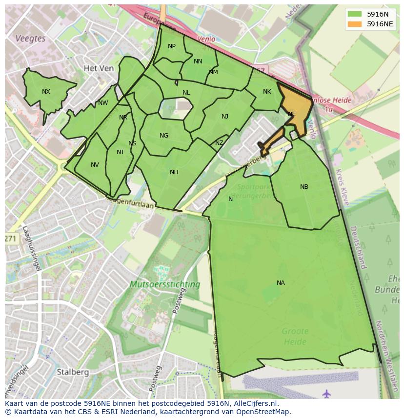 Afbeelding van het postcodegebied 5916 NE op de kaart.