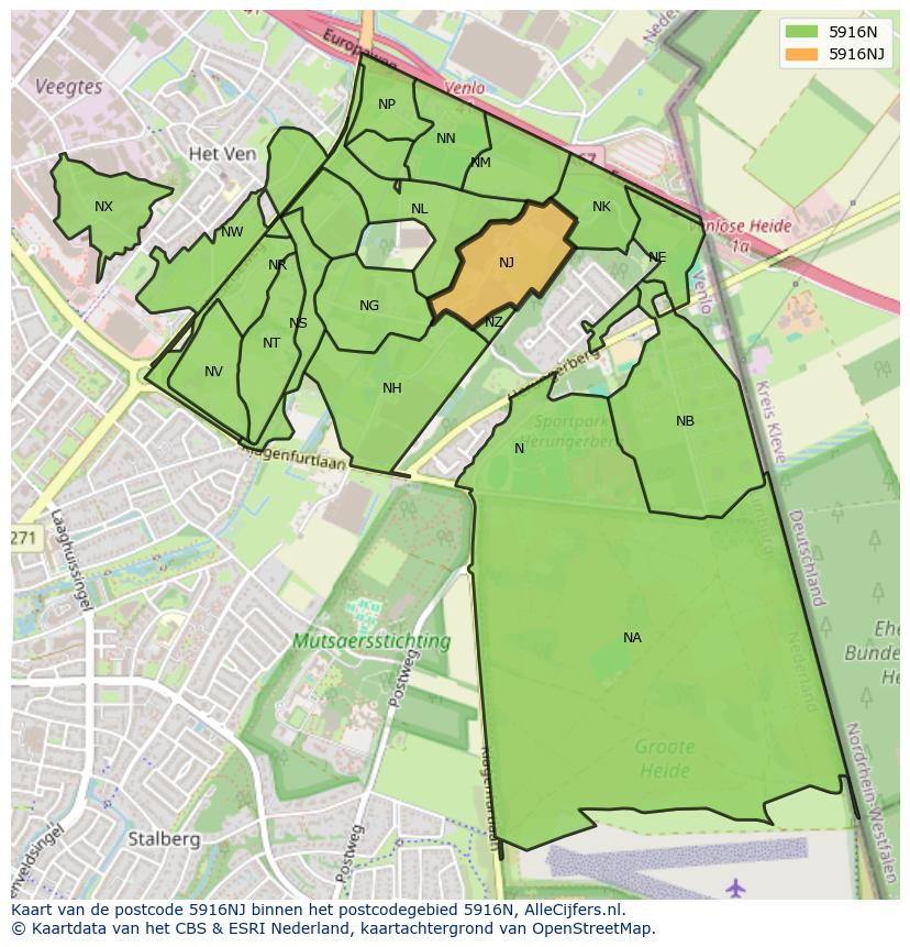 Afbeelding van het postcodegebied 5916 NJ op de kaart.