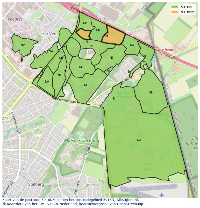 Afbeelding van het postcodegebied 5916 NM op de kaart.