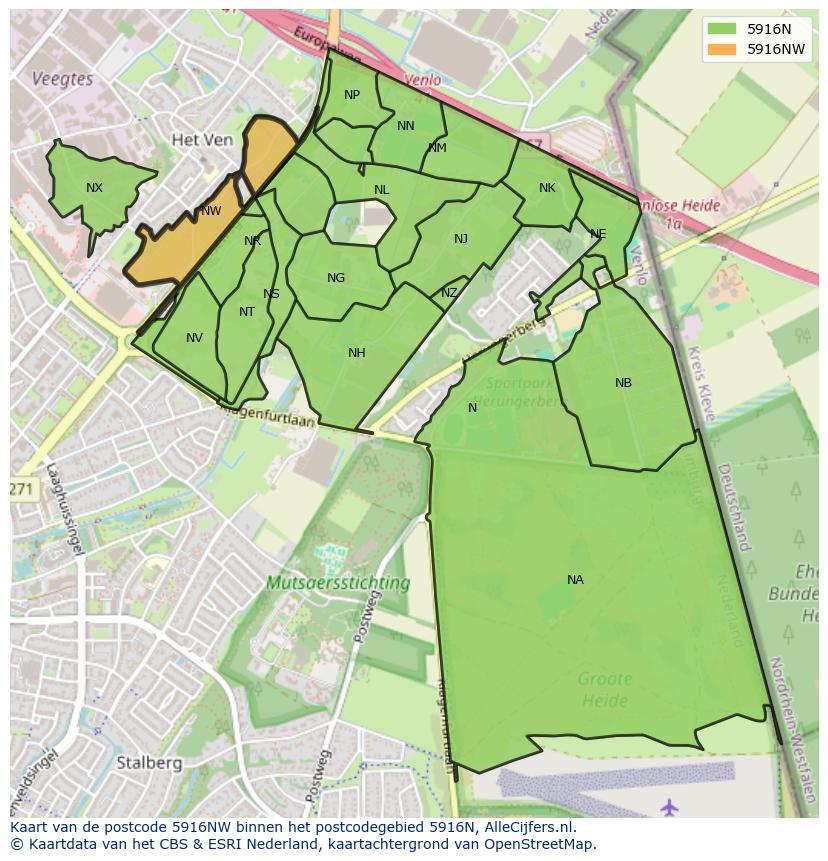 Afbeelding van het postcodegebied 5916 NW op de kaart.