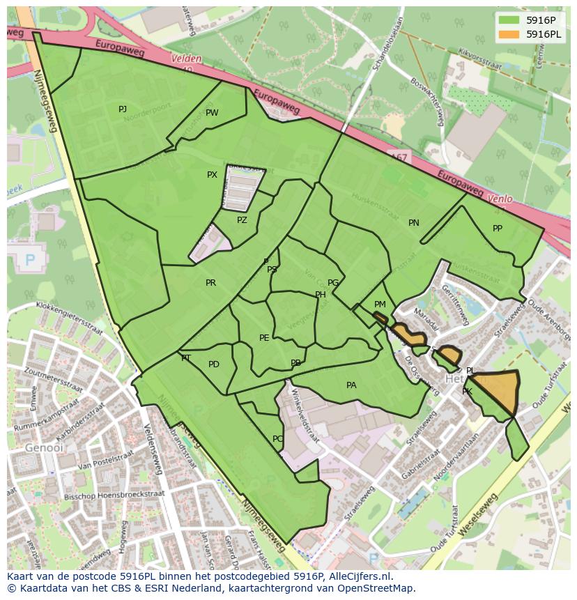 Afbeelding van het postcodegebied 5916 PL op de kaart.