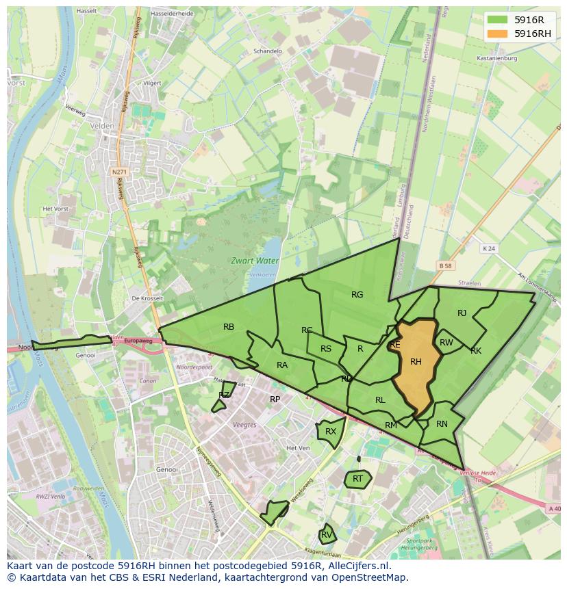 Afbeelding van het postcodegebied 5916 RH op de kaart.