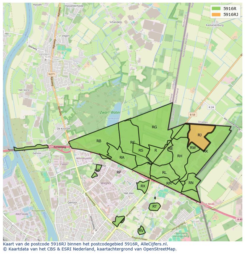 Afbeelding van het postcodegebied 5916 RJ op de kaart.