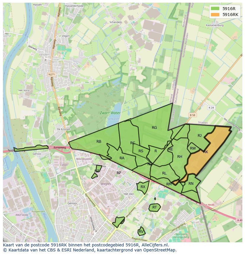Afbeelding van het postcodegebied 5916 RK op de kaart.