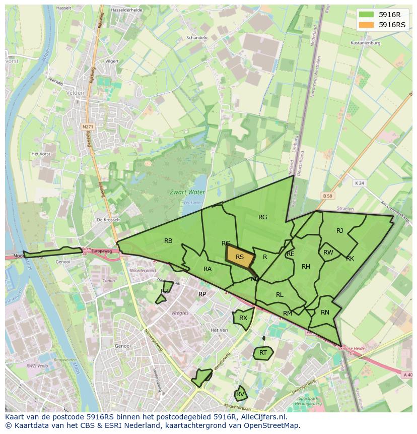 Afbeelding van het postcodegebied 5916 RS op de kaart.