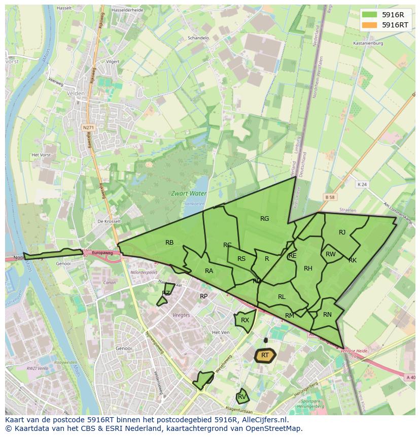 Afbeelding van het postcodegebied 5916 RT op de kaart.
