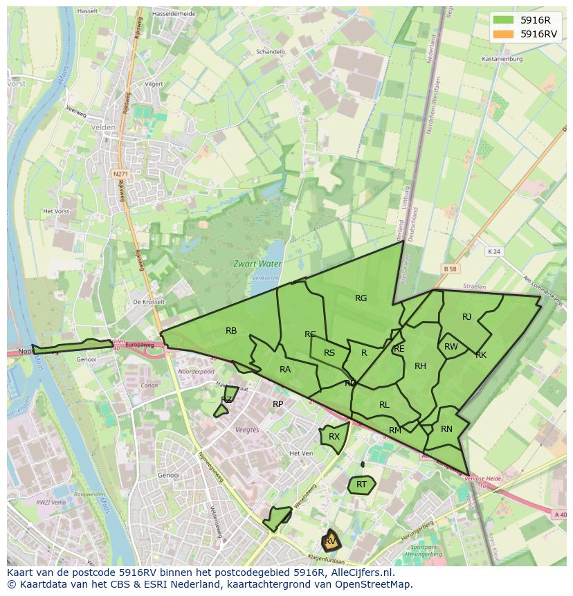 Afbeelding van het postcodegebied 5916 RV op de kaart.