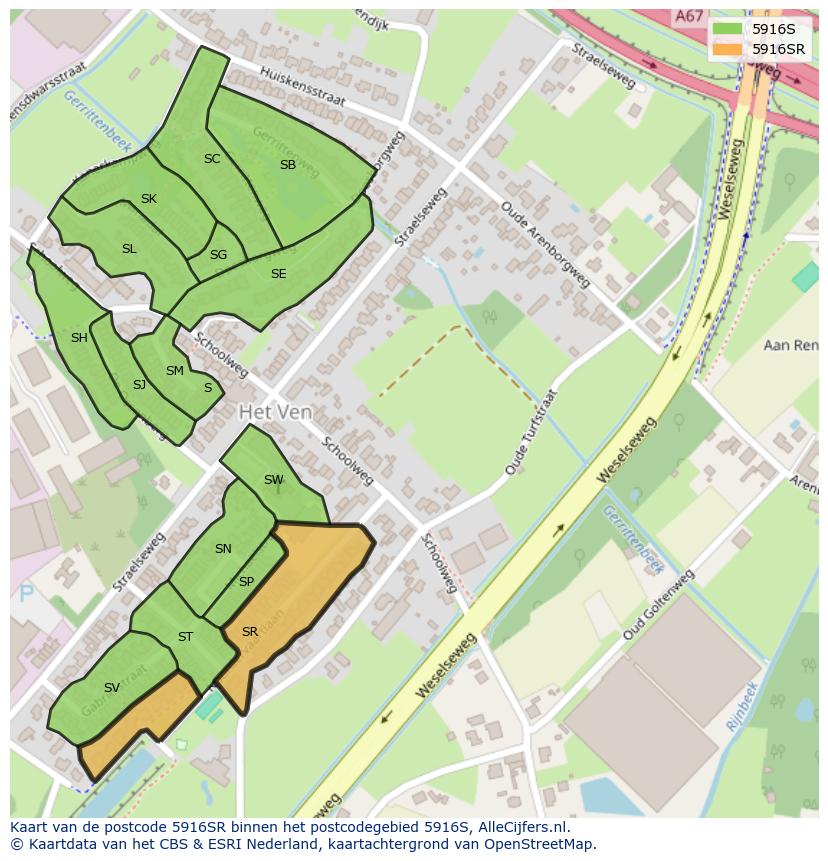 Afbeelding van het postcodegebied 5916 SR op de kaart.