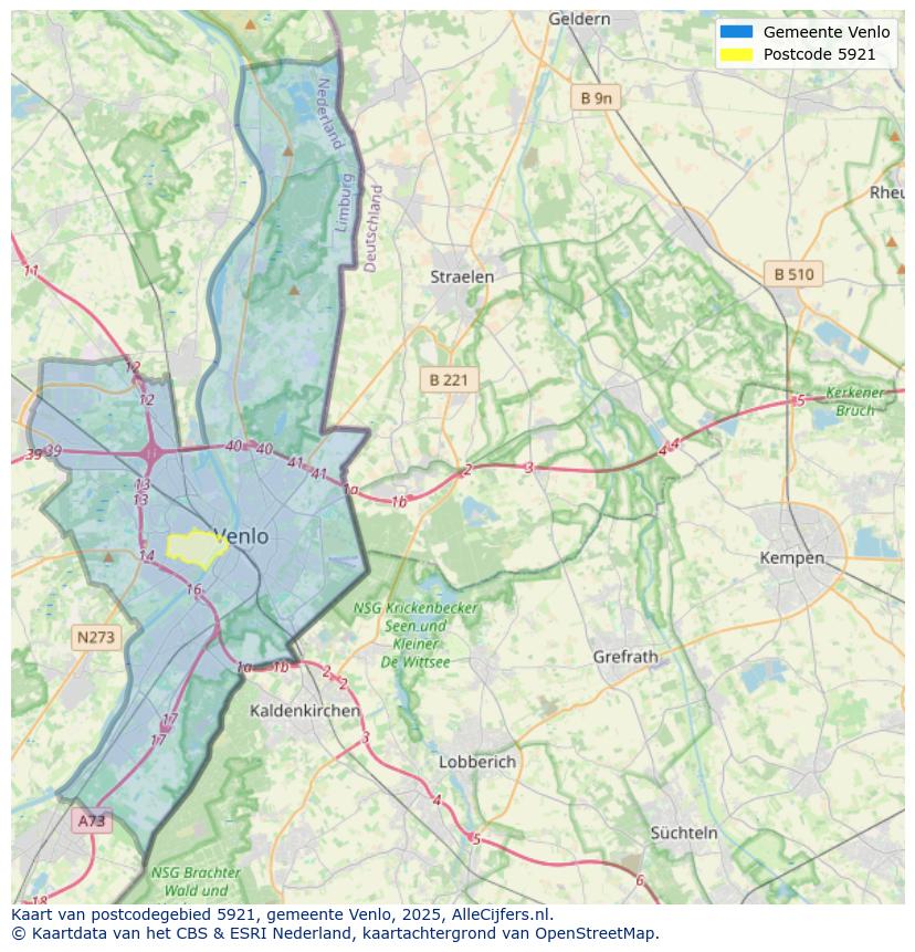 Afbeelding van het postcodegebied 5921 op de kaart.