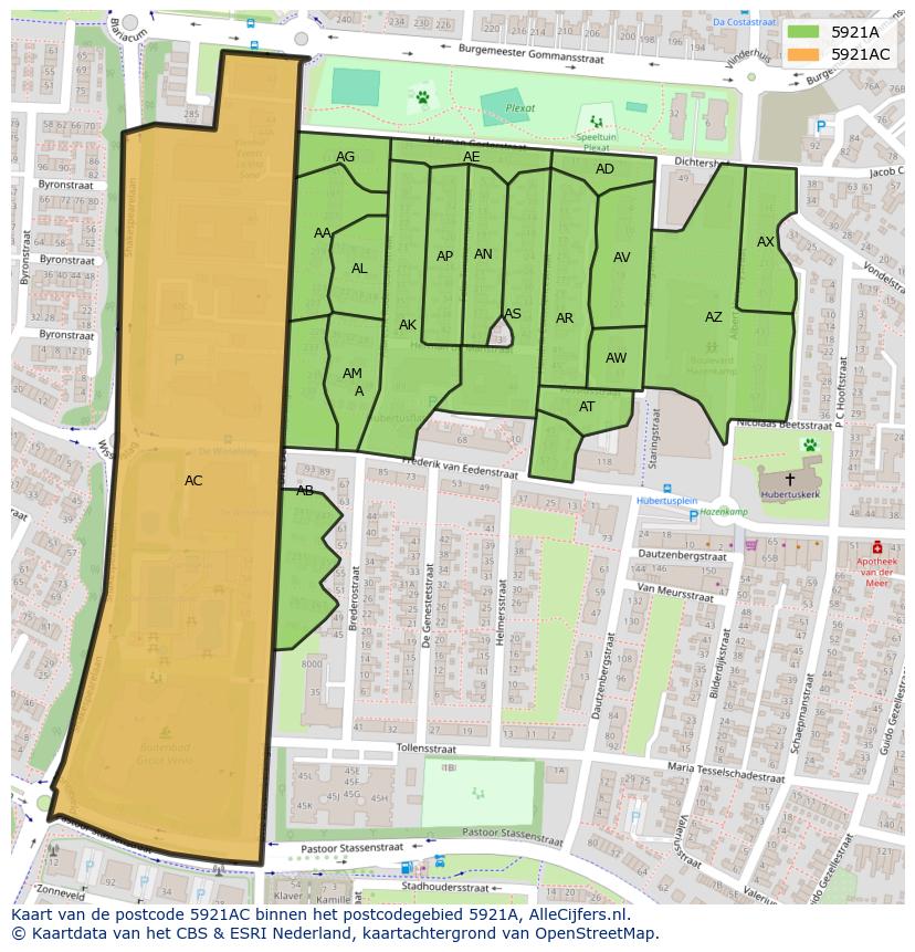 Afbeelding van het postcodegebied 5921 AC op de kaart.