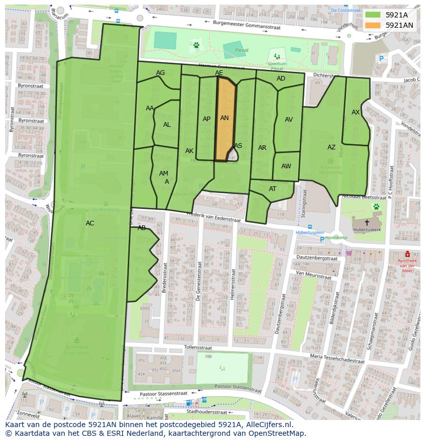 Afbeelding van het postcodegebied 5921 AN op de kaart.