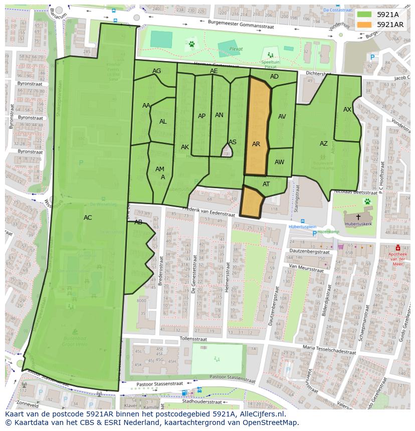 Afbeelding van het postcodegebied 5921 AR op de kaart.