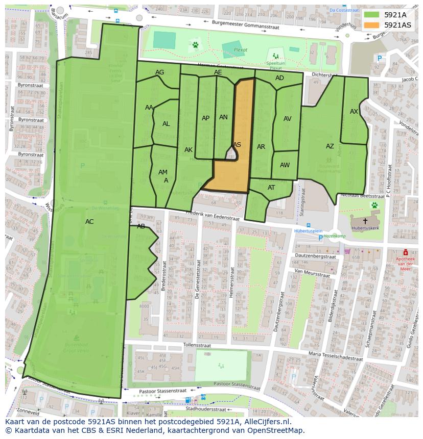 Afbeelding van het postcodegebied 5921 AS op de kaart.