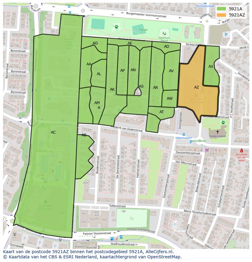 Afbeelding van het postcodegebied 5921 AZ op de kaart.