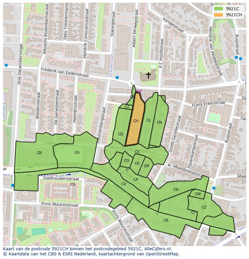 Afbeelding van het postcodegebied 5921 CH op de kaart.