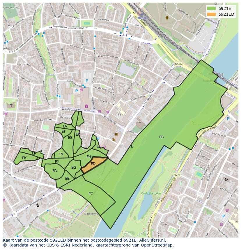 Afbeelding van het postcodegebied 5921 ED op de kaart.