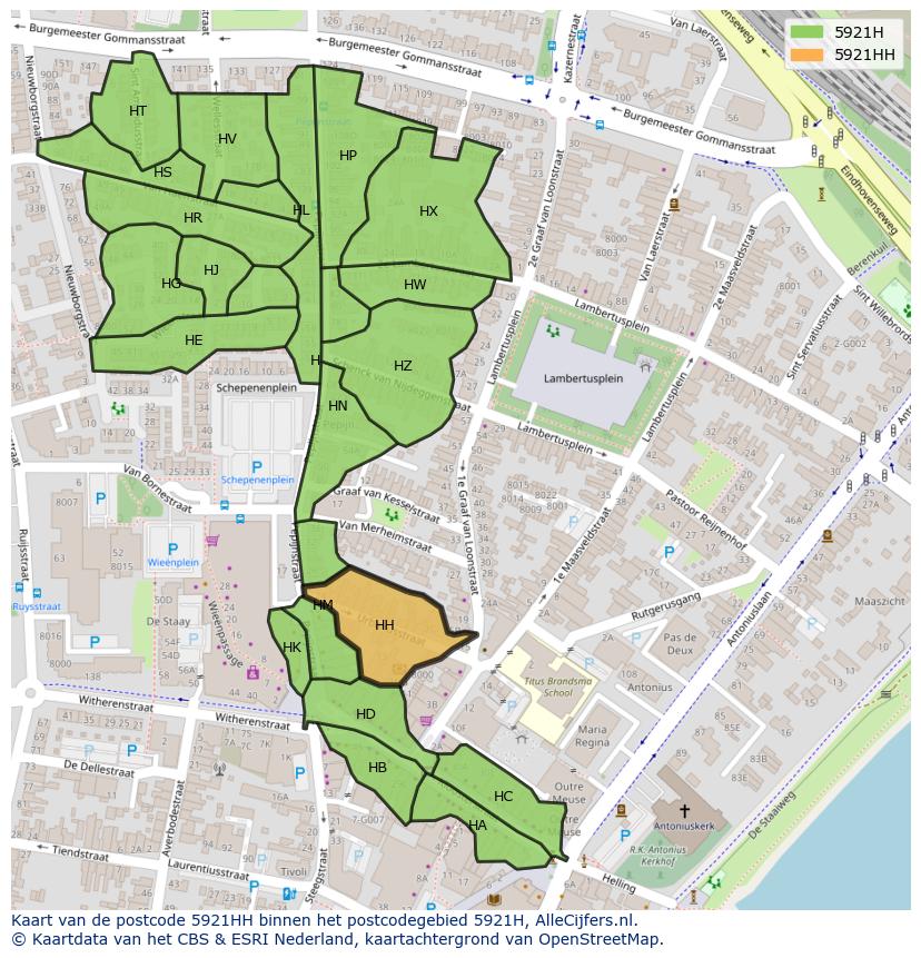 Afbeelding van het postcodegebied 5921 HH op de kaart.