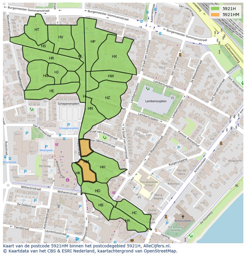 Afbeelding van het postcodegebied 5921 HM op de kaart.