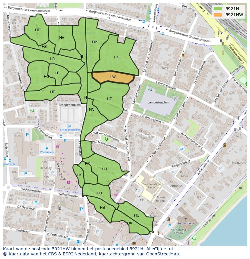 Afbeelding van het postcodegebied 5921 HW op de kaart.