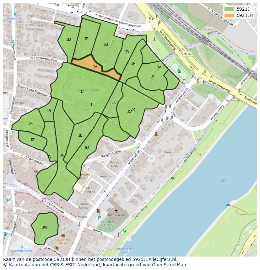 Afbeelding van het postcodegebied 5921 JH op de kaart.