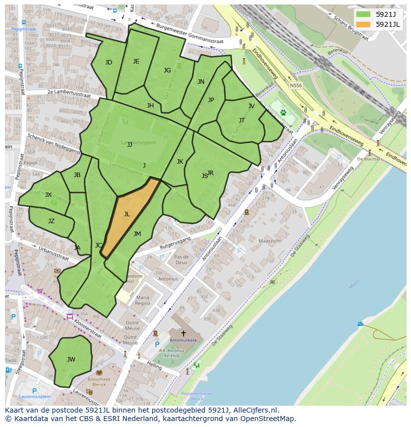 Afbeelding van het postcodegebied 5921 JL op de kaart.