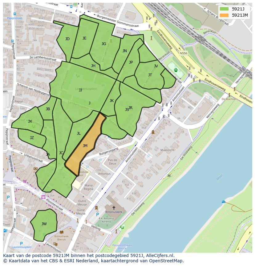 Afbeelding van het postcodegebied 5921 JM op de kaart.