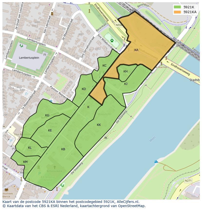Afbeelding van het postcodegebied 5921 KA op de kaart.