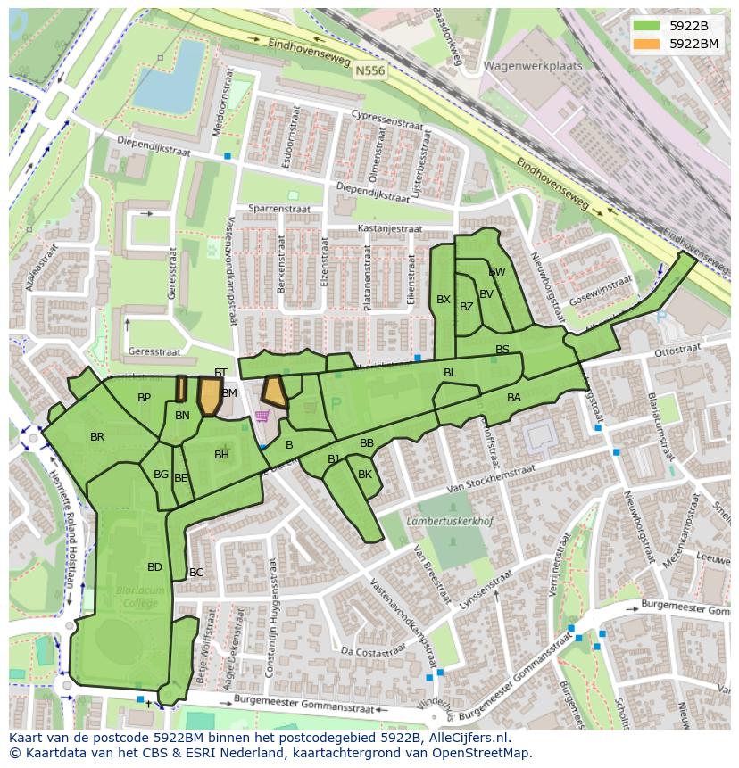 Afbeelding van het postcodegebied 5922 BM op de kaart.