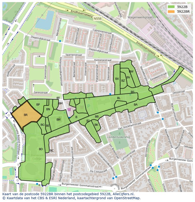 Afbeelding van het postcodegebied 5922 BR op de kaart.