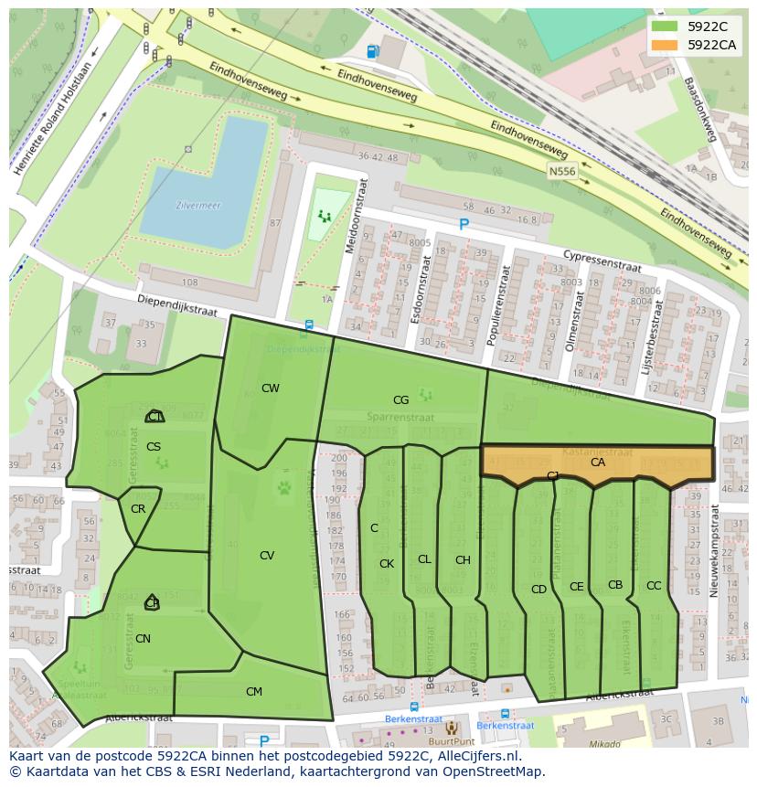 Afbeelding van het postcodegebied 5922 CA op de kaart.