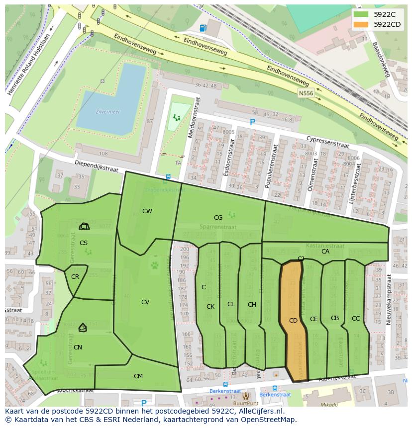 Afbeelding van het postcodegebied 5922 CD op de kaart.