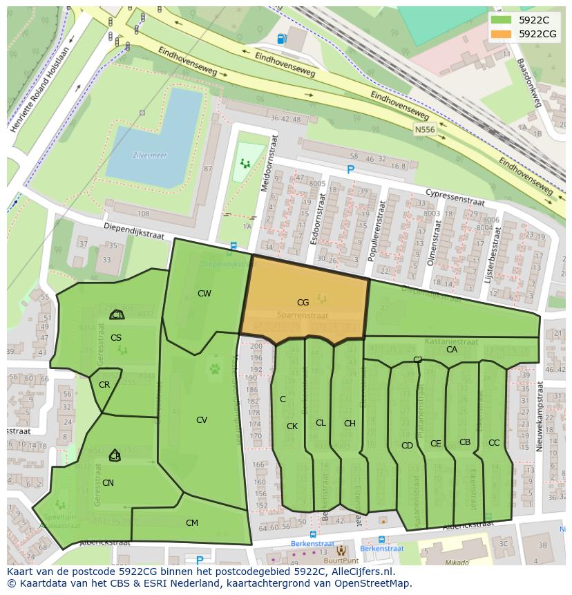 Afbeelding van het postcodegebied 5922 CG op de kaart.
