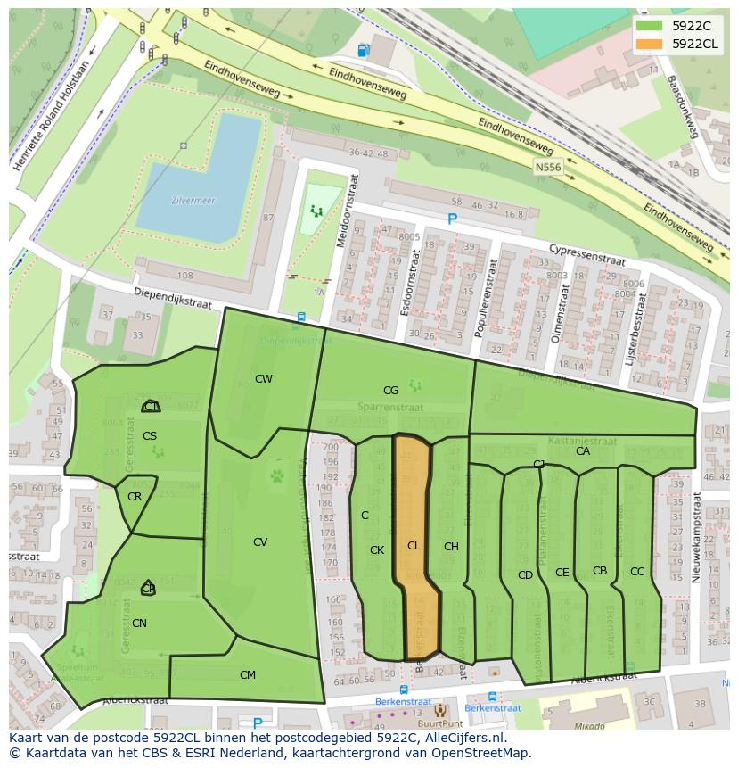 Afbeelding van het postcodegebied 5922 CL op de kaart.