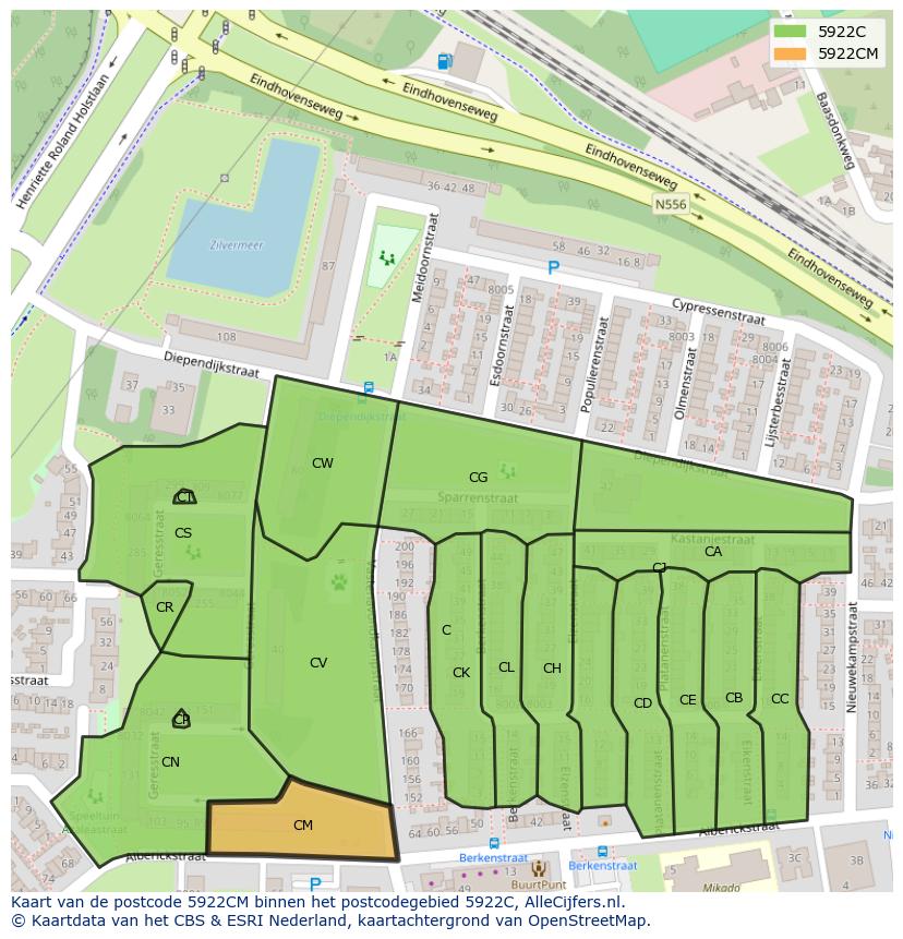 Afbeelding van het postcodegebied 5922 CM op de kaart.