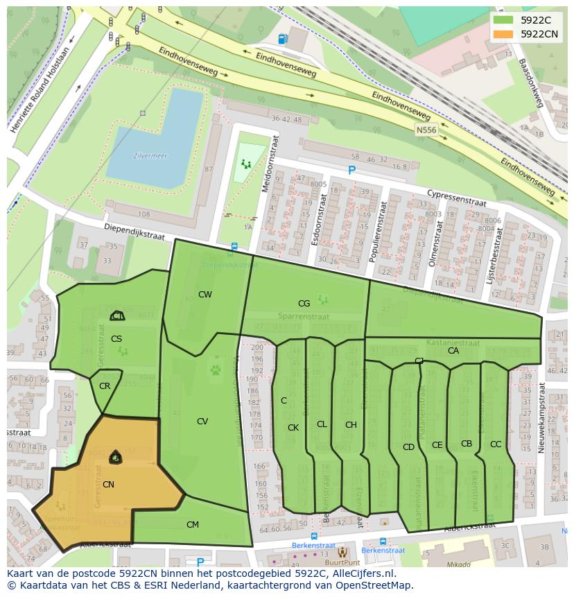 Afbeelding van het postcodegebied 5922 CN op de kaart.