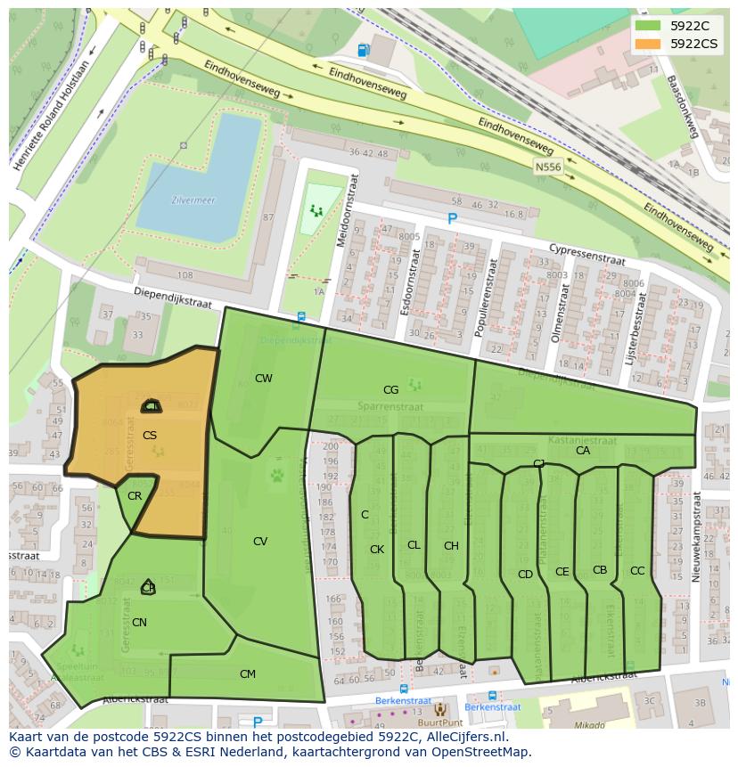 Afbeelding van het postcodegebied 5922 CS op de kaart.