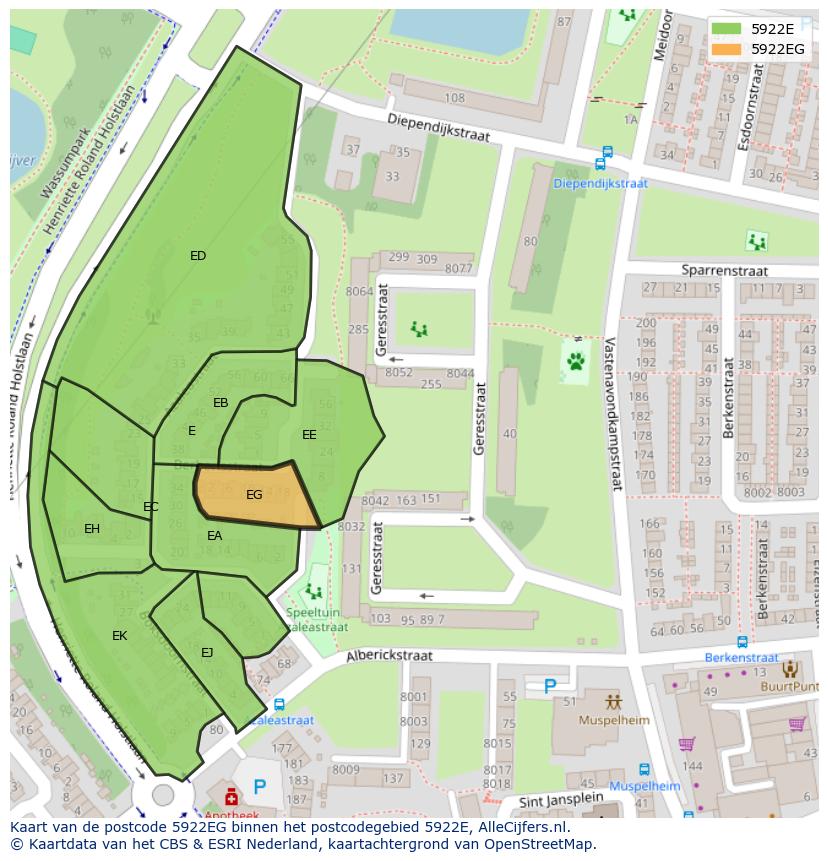 Afbeelding van het postcodegebied 5922 EG op de kaart.