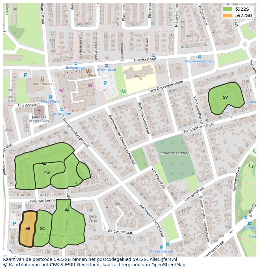 Afbeelding van het postcodegebied 5922 SB op de kaart.